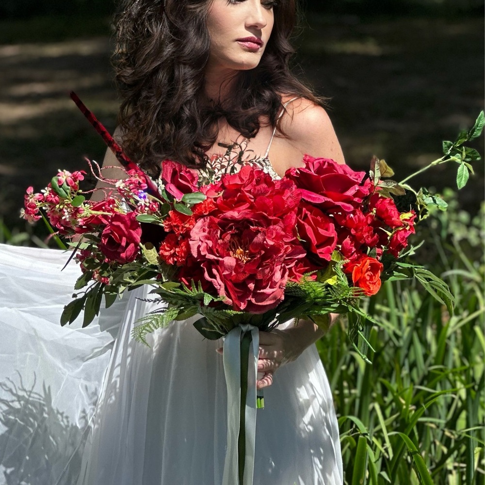 Wedding Bouquet, Red Holiday Christmas Silk Artificial Bridal Bouquet